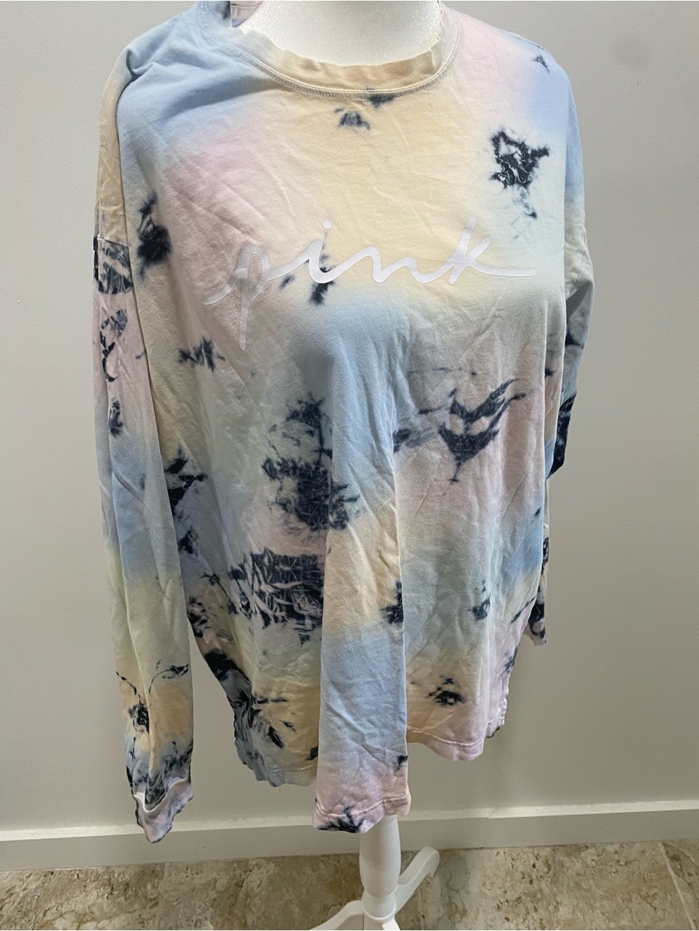 PINK Victoria's Secret Pastel Tie-Dye Long Sleeve Tee with Black Accent